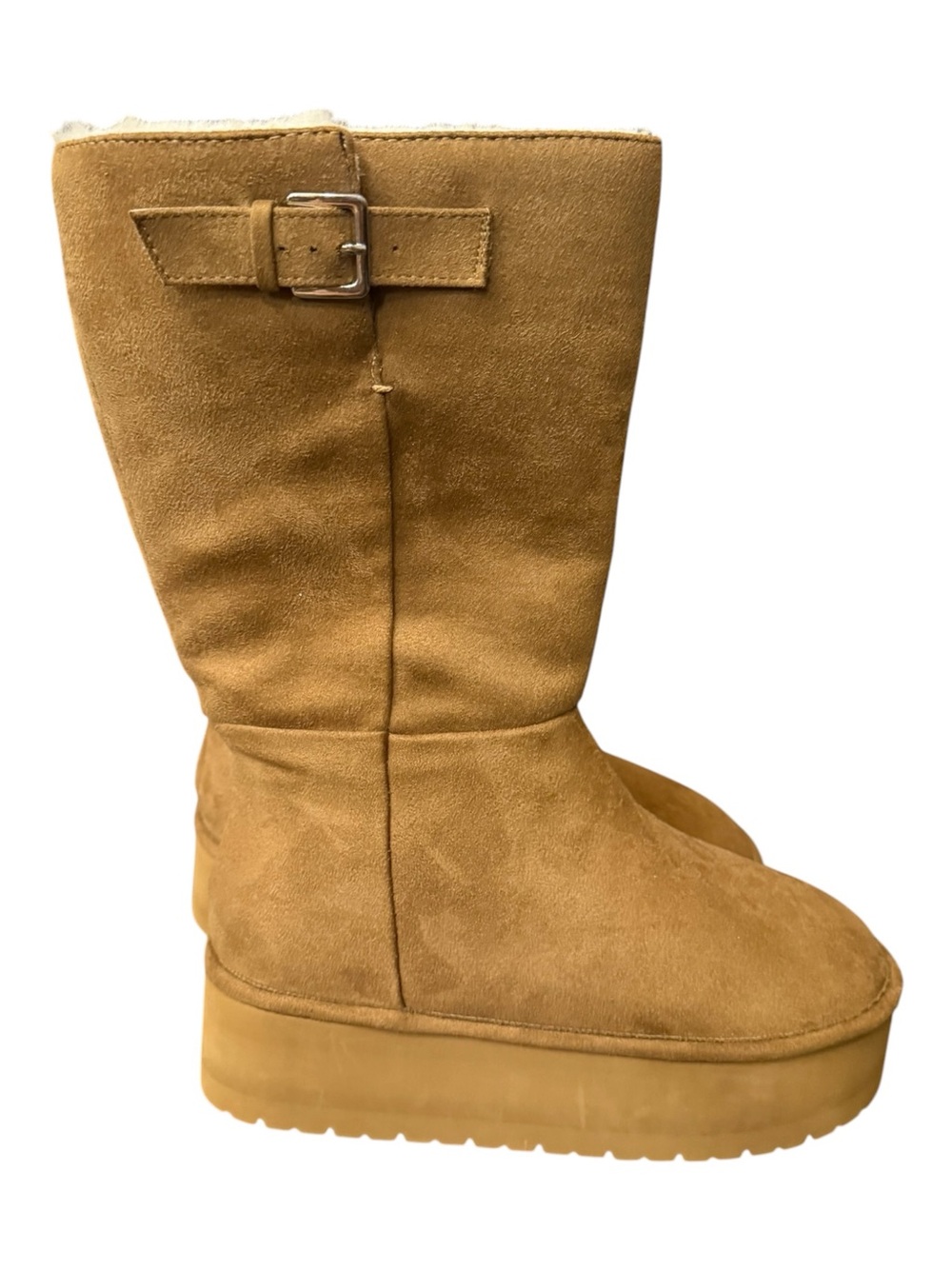 Madden Girl Eclipse Brown Tan Platform Buckle Mid-Calf Boots Size 6.5